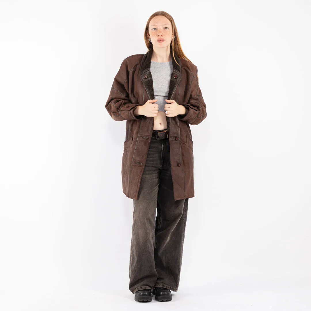 Vintage 90's Women Sheepskin Coat in Brown