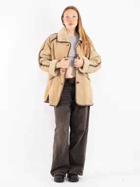 Vintage 90's Women Suede Sherpa Coat in Beige