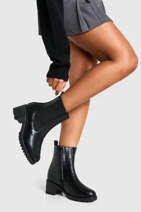 Wide Width Croc Heeled Chelsea Boot