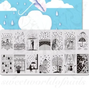 Winter Rain Nail Art Stamping Plate