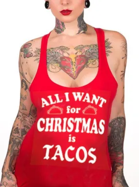 Women's All I Want For Christmas Is Tacos Racerback Tank