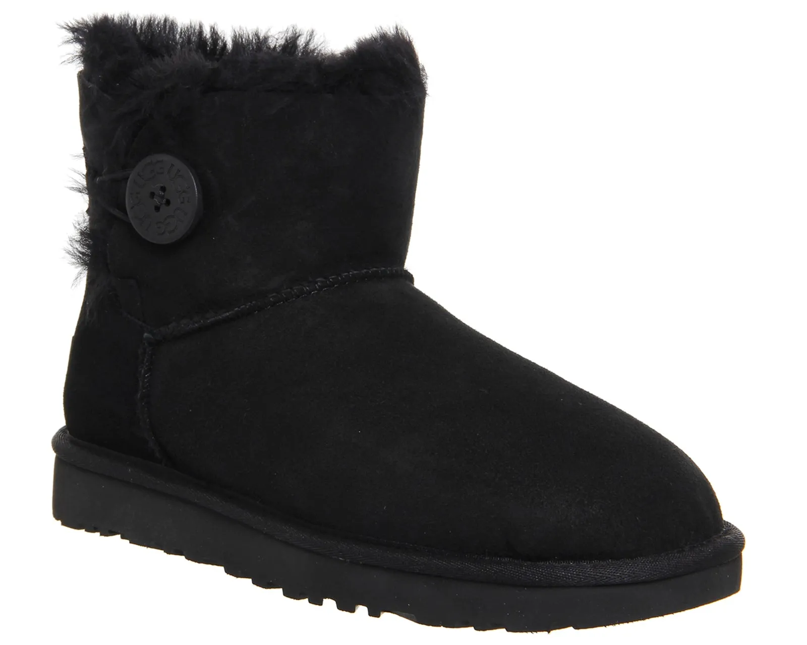 Womens UGG Mini Bailey Button II Black Suede