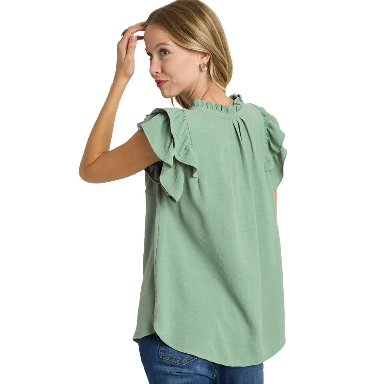 Women's Umgee V-Neck Top With Puff Sleeves