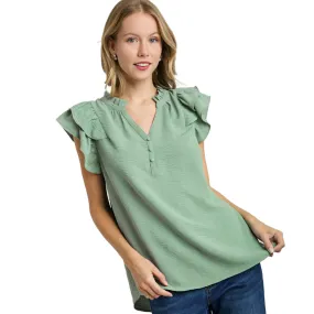 Women's Umgee V-Neck Top With Puff Sleeves