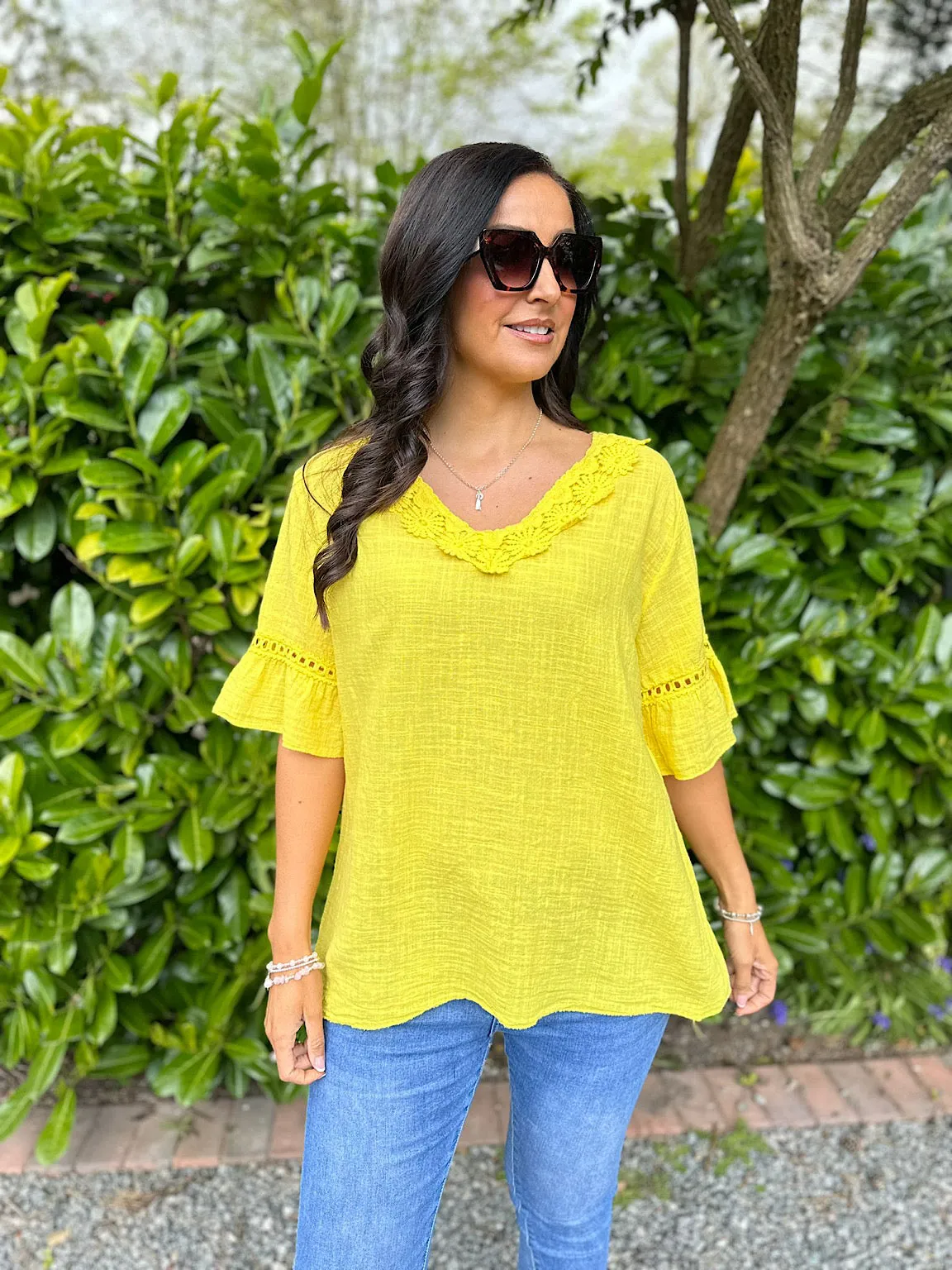 Yellow Daisy Crochet V Neck Top Zoe